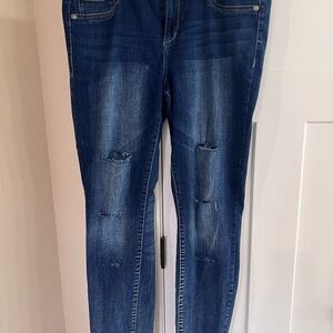 Maurices Dark Blue Distressed Skinny Jeans
